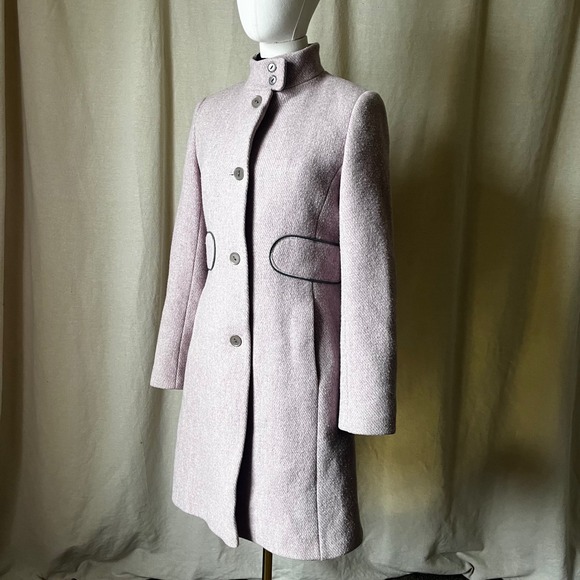 Vintage Y2K Via Spiga‎ Pink Wool Stand Collar Coat Leather Trim Size 8 - Picture 4 of 9